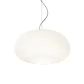Elegant Foscarini Rituals suspension lamp crafted in fixed blown glass with a unique striped plaster-like finish and stainless steel cable