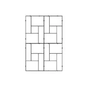 Geometric grid pattern with black lines and white background forming rectangular spaces, symmetrical lattice structure, studio rendering.
