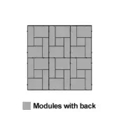 Modular panel system diagram, light gray and black, geometric grid of interlocking rectangular modules in a nine-quadrant layout.