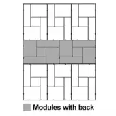 Modular system diagram displaying a grid of rectangular modules, gray shaded sections, black connection points, and tessellated interlocking pattern.