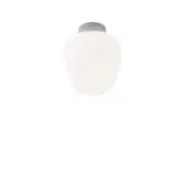 Elegant Foscarini Rituals ceiling lamp with a rounded silhouette crafted from fixed blown glass and uniform white finish