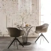 Harmonious Cattelan Italia Nido Keramik bistrot table with black laquered steel base and Marmi ceramic top