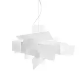 Distinguished Foscarini Big Bang suspension lamp crafted in white aluminum and translucent methacrylate with epoxy powder coating