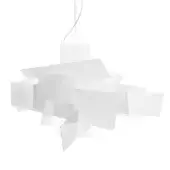Superior Foscarini Big Bang suspension lamp with overlapping planes of white aluminum and translucent methacrylate slabs crafted with epoxy powder coating