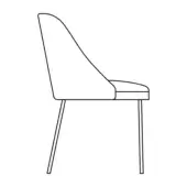 Amy Chair, metal frame, black finish, curved upholstered back and seat, minimalist tapered legs, modern dining chair design.