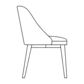Amy Chair, wooden dining chair, curved backrest, tapered legs, line drawing, white background, modern design.