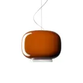 Distinguished Foscarini Chouchin suspension lamp with hand-blown cased glass diffuser and glossy brown finish