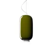 Superior Foscarini Chouchin suspension lamp with hand-blown cased glass diffuser in olive green and glossy finish