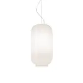 Distinguished Foscarini Chouchin suspension lamp with hand-blown cased glass and glossy white finish crafted in Italy