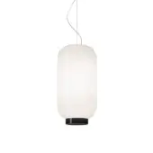 Superior Foscarini Chouchin Reverse suspension lamp with cylindrical diffuser in milky white cased glass and stainless steel cable