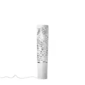 Exceptional Foscarini Tress floor lamp presents a cylindrical silhouette crafted in white fiberglass composite with wave-like cutouts and a matte finish