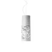 Exceptional Foscarini Tress suspension lamp crafted in fiberglass with interwoven tape and a sleek matte white liquid coating