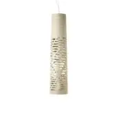 Captivating Foscarini Tress suspension lamp crafted in beige fiberglass-based composite with liquid coated interwoven cutouts