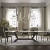 Exceptional Cattelan Italia Planer table with light gray ceramic top and dark matte metal geometric base