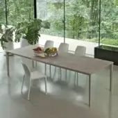 Distinguished Bontempi Echo extendable table with light gray marbled tabletop and sleek matte coated legs presents a minimalist aesthetic