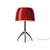 Foscarini Lumiere Grande table lamp, cherry black finish, large dome shade, chrome stem, tripod base, modern sculptural design.