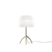 Foscarini Lumiere table lamp, white glass, perforated shade with brushed metal tripod base and slender cylindrical stem.