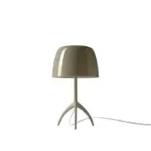 Foscarini Lumiere Nuances table lamp, Sahara beige, rounded dome shade with tripod base and glossy finish.