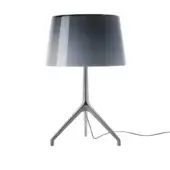 Foscarini Lumiere Table Lamp XXL, gray aluminum, large conical shade with tripod base and glossy gradient finish.