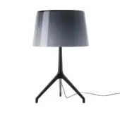 Foscarini Lumiere Table Lamp XXL, gray translucent shade, black metal tripod base, minimalist modern design, studio lighting.