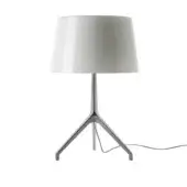 Foscarini Lumiere Table Lamp XXL, white aluminum, large cylindrical shade with tripod legs and polished reflective finish.