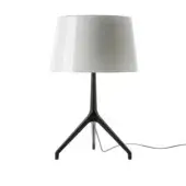 Foscarini Lumiere Table Lamp XXL, white and black, large conical shade with black tripod base, minimalist modern design.