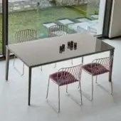 Elegant Bontempi Echo table with glossy glass tabletop and matte metal frame crafted in Italy