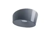 Foscarini Lumiere ceiling lamp, gray metal, cylindrical layered shade with vertical reflective stripe and matte finish.