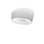 Foscarini Lumiere ceiling lamp, matte white, layered disc shape with curved upper shade and circular lower opening.