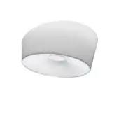 Foscarini Lumiere ceiling lamp, matte white finish, layered dual shade design with curved upper and conical lower sections.