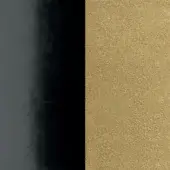 Black glossy and gold textured surface sample, vertical split composition, contrasting sheen and matte finishes, neutral color palette.