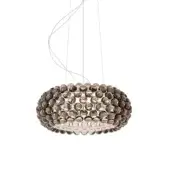 Foscarini Caboche Plus suspension lamp, media gray, spherical glass fixture with silver wires and clear glass ring detail.