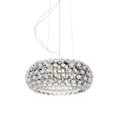 Foscarini Caboche Plus suspension lamp, clear glass spheres, spherical shape with silver cables and diffused internal lighting.