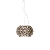 Caboche Plus Piccola suspension lamp, gray glass spheres, spherical shade, silver cable, chrome fitting, studio shot.