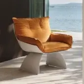 Exceptional Turri Silhouette lounge chair with golden-yellow cushions upholstered in fabric or leather and smooth off-white frame