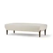 Harmonious Turri Silhouette bench upholstered in calming off-white textile with dark-stained Eucalyptus finished solid wood legs