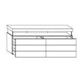 Air Dresser, black and white line drawing, rectangular form with six drawers, minimalist design, recessed top, studio shot.