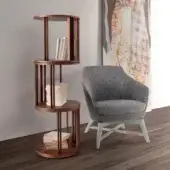 Exceptional Pacini & Cappellini Oasi bookcase with cylindrical design in Canaletto walnut veneer and smooth medium brown finish