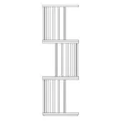 Wood shelving unit, white finish, three rectangular tiers with vertical slat sides and a stepped, minimalist linear design.