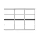 Modular shelving unit, white and black, rectangular grid with horizontal lines forming six compartments in a minimalist design.