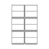 Metal shelving unit, black and white line drawing, 2x2 grid layout with rectangular sections and evenly spaced horizontal shelves.
