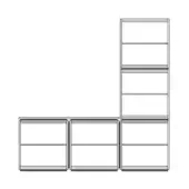 Metal modular storage system, L-shape, grid panels, horizontal divisions, minimalist industrial design, white background.