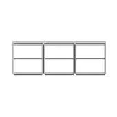 Wall-mounted cabinet, dark metal, three rectangular sections with angled tops and horizontal grid shelving, minimalist linear design.