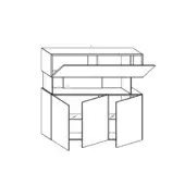 Line drawing of air cupboard, two-tiered storage with rectangular base, hinged top, and interior shelving details in black on white.