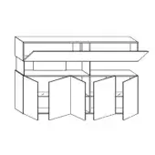 Air cupboard size c, black and white line drawing, three-tiered stepped cabinet with drawers, rectangular doors, and shelf compartments.