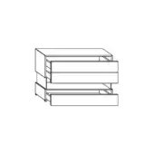 Dresser line drawing, white background, three stacked rectangular drawers, recessed panel detail, minimalist boxy structure, technical illustration.