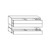 Dresser line drawing, black and white, tiered rectangular design with three drawer sections, modern aesthetic, flush fronts.