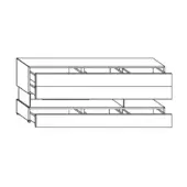 Dresser line drawing, black and white, three horizontal drawers with recessed panels, rectangular form, minimalist design, studio illustration.