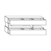 Dresser line drawing, white background, rectangular form with three drawers, recessed panels, wood grain texture, minimalist design.