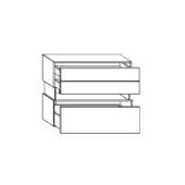 Three-tiered dresser, black and white line drawing, modular design with recessed panels and a staggered, rectangular box structure.